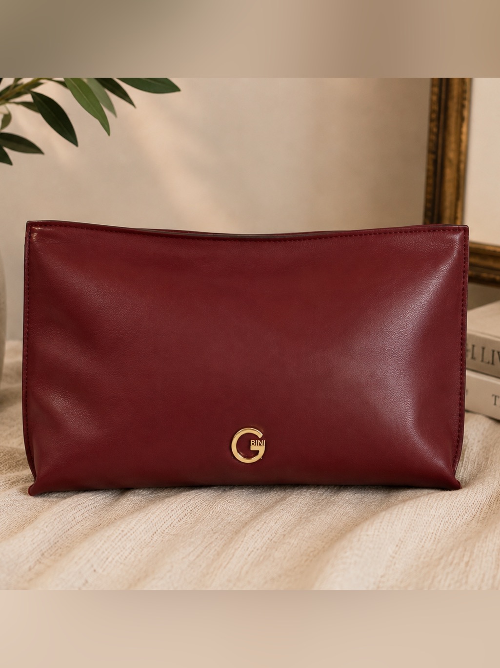 Gianni Bini Burgundy Leather Oversized Clutch